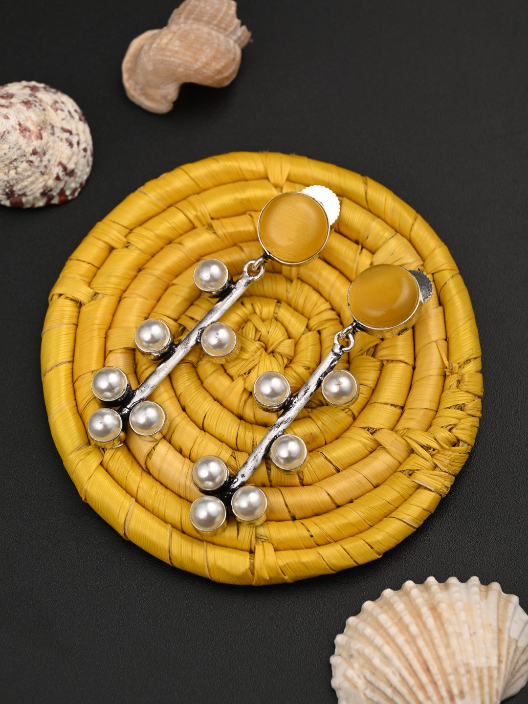 Yellow Stone & pearl drop Earring
