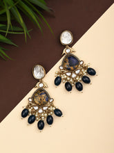 Gold plated two tone Pear shaped stone drop earring - Blue
