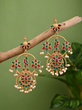 gold plated contemporary Chandbali with Multi coloured stones