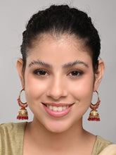 Ethnic hoops with Jhumka drop Red
