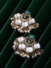 Gold-Plated Green Kundan Half Chandbali Earrings