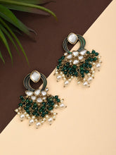 Gold-Plated Meenakari Stud Earrings with Kundan & Pearl Cluster drops - Green