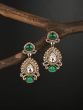 Gold plated kundan Pear shaped Drop Earrings Green