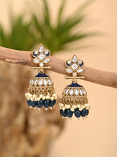 Gold plated Kundan & Meenakari Jhumka Earrings - Blue