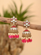 Gold plated Kundan & Meenakari Jhumka Earrings - Pink