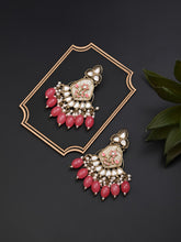 Contemporary kundan, MOP & Meenakari chandbali Earring - coral