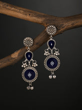 Hand-Painted circular Drop Earrings Blue