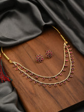 Gold Plated Delicate double layered Necklace Set - Red