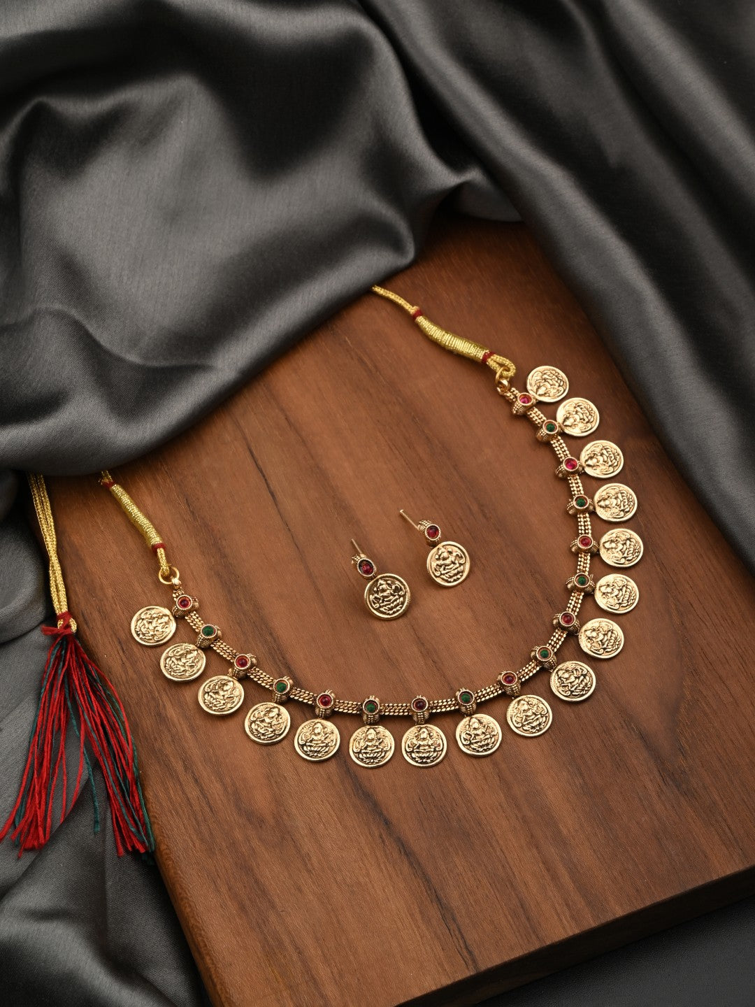 Gold Plated Laxmi coin Necklace Set - Multi