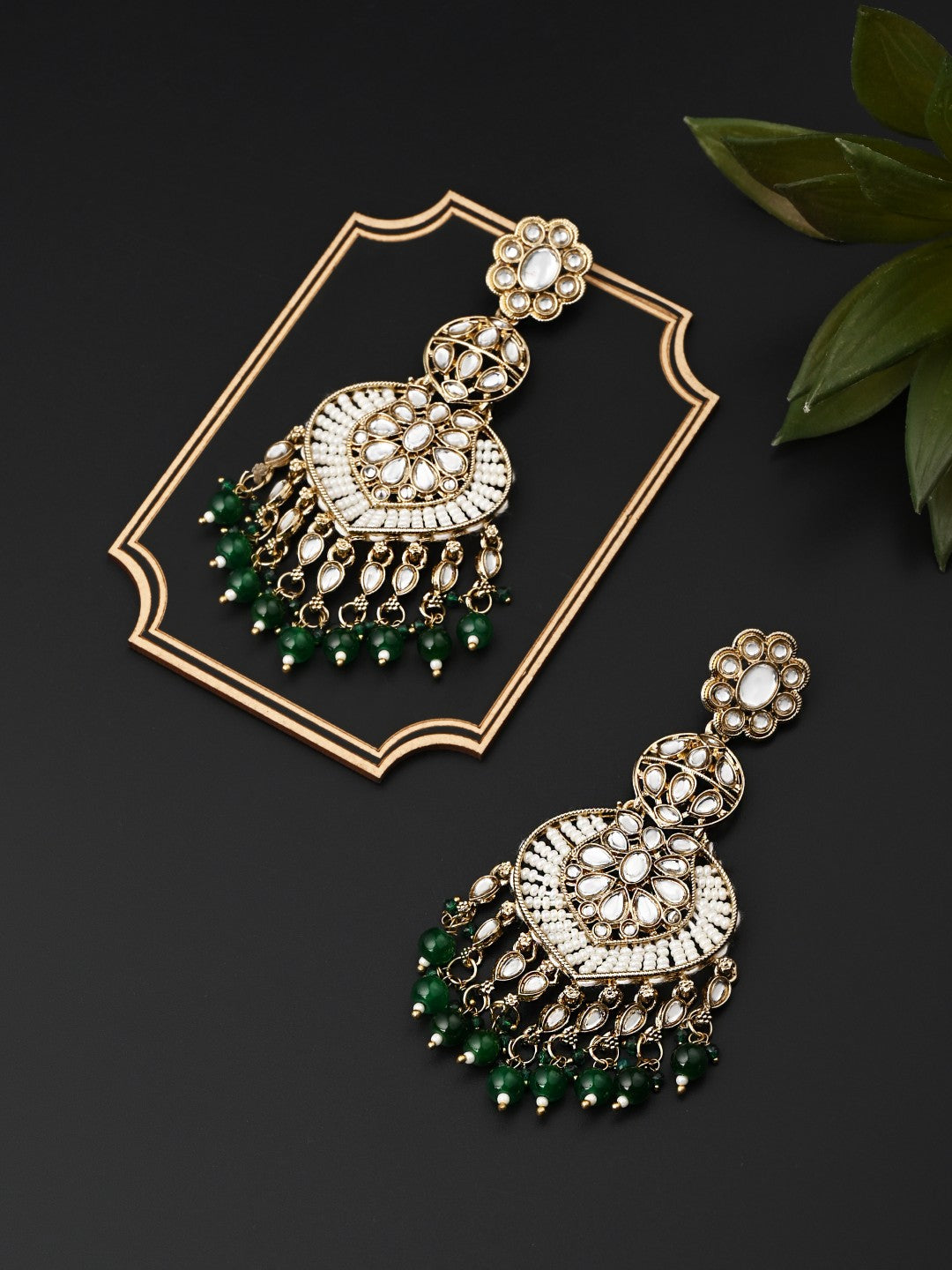 Gold plated & Meenakari Chandbali Green