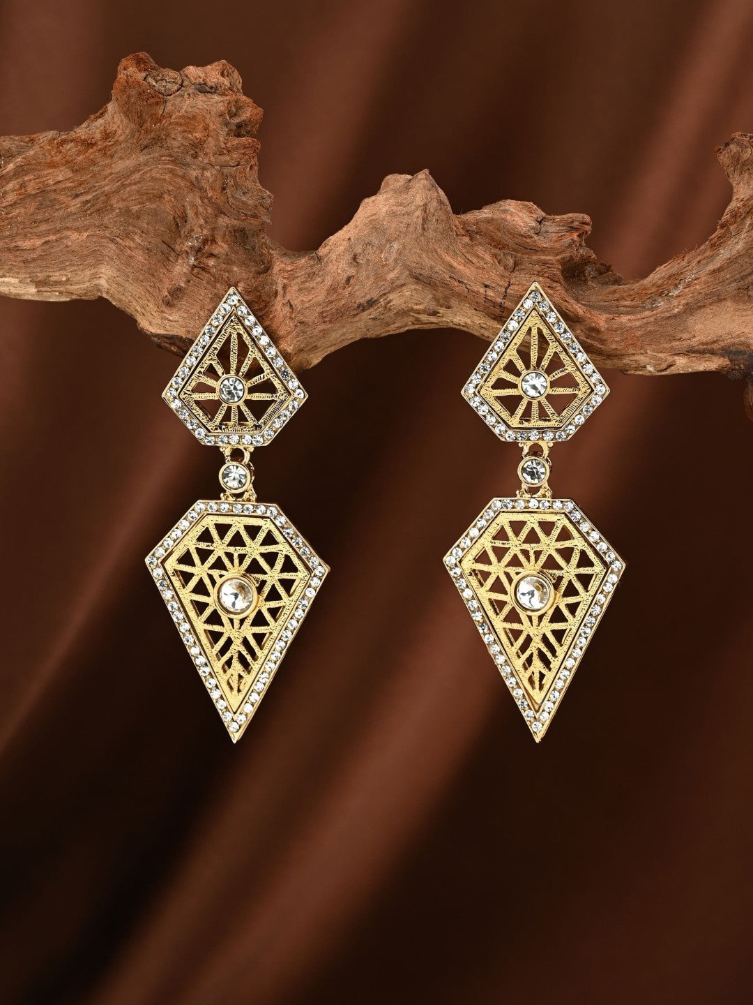Zara Geometric Gold-Tone Crystal Drop Earrings