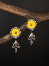 Hand-Painted Circular drop earrings Yellow