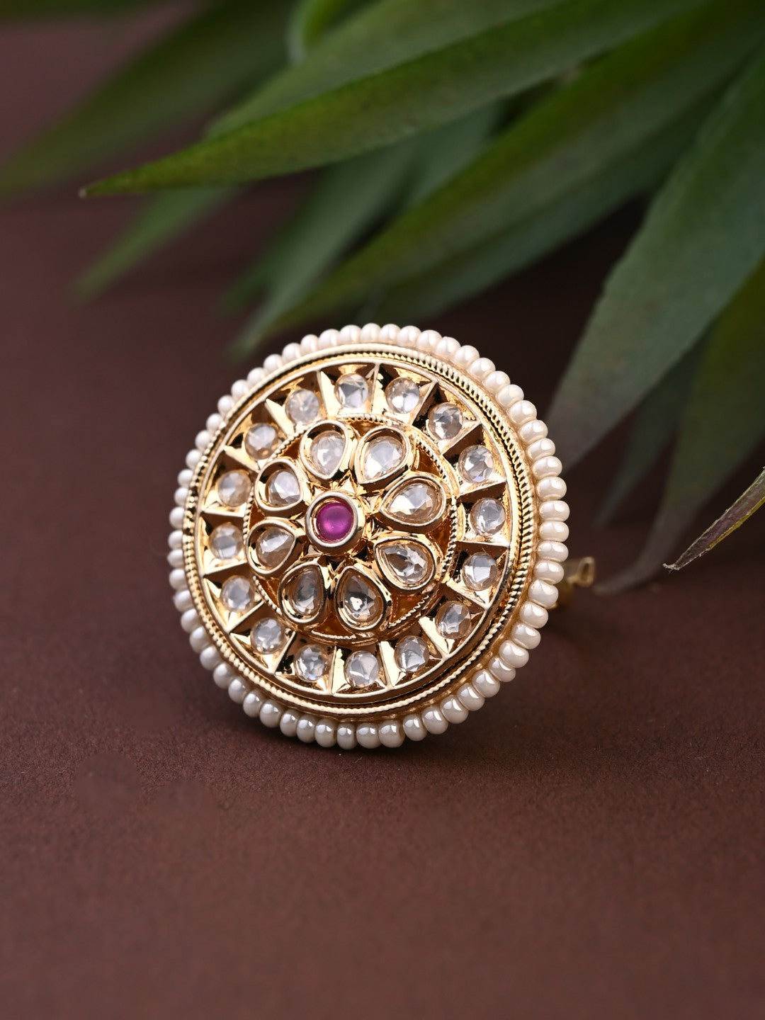 Regal Kundan Ruby Circular Ring