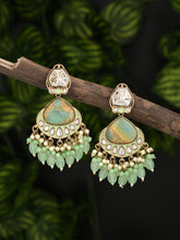 Gold plated two tone Drop Earring - Sage Green