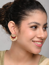 Gold-Plated Brass Half Moon Studs with Meenakari Red