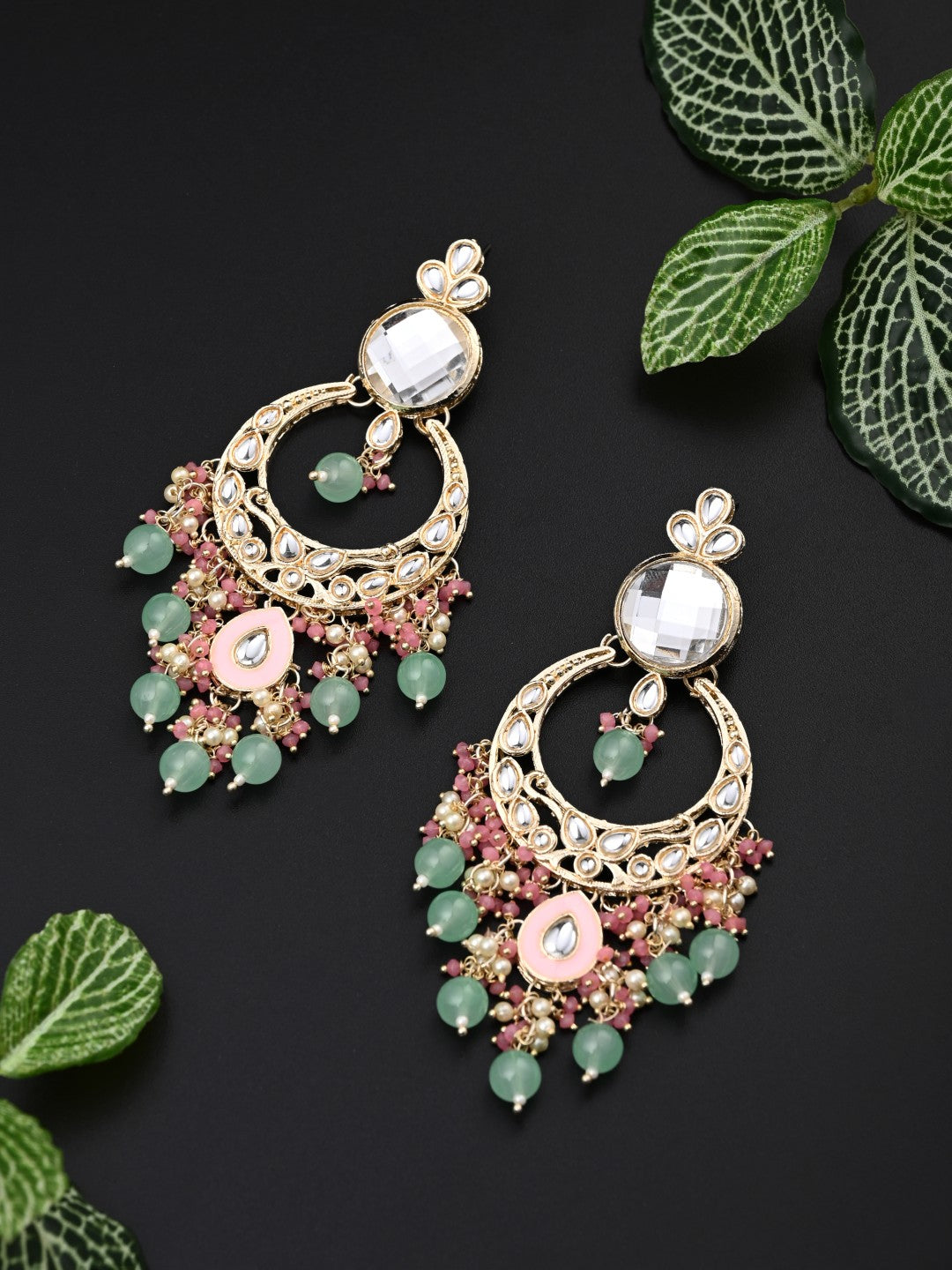 Kundan Pearl Chandbali Earrings Multi
