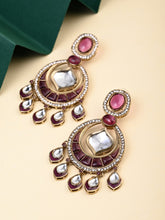 Kundan Chandbali Earrings with Teardrop Danglers- Wine