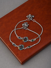 Silver Oxidised Multi-Color Floral Brass Anklet