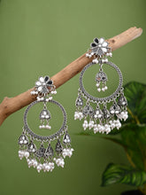 Oxidised Silver Floral Chandbali Earrings