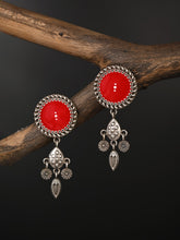 Hand-Painted Circular drop earrings Red