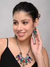 Silver Oxydised finish Crescent Pendant necklace set