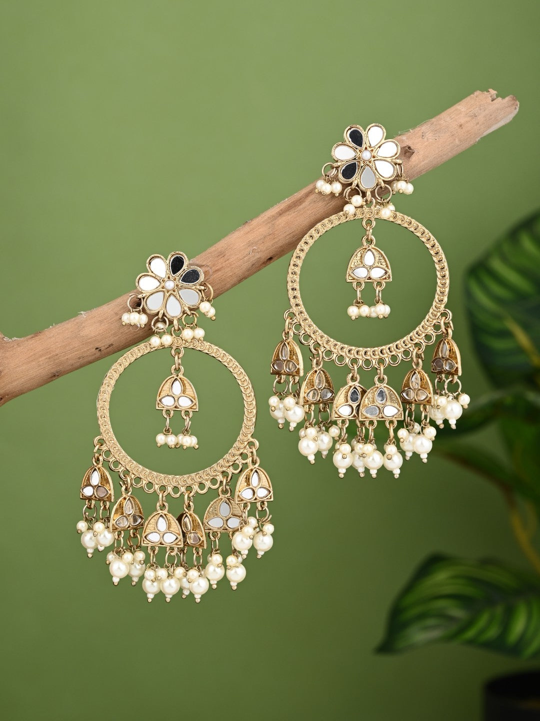 Gold-Toned Floral Chandbali Earrings