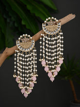 Elegant Pearl & Bead Chandelier Earrings - Pink