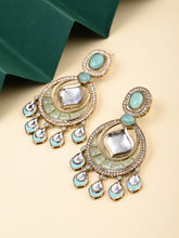 Kundan Chandbali Earrings with Teardrop Danglers- Blue