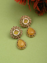 Gold plated Flower Stud with tear drop earring - Yellow