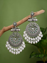 Oxidised Silver Meenakari Peacock Earrings