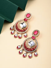 Kundan Chandbali Earrings with Teardrop Danglers- Pink