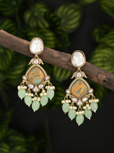 Gold plated two tone Pear shaped stone drop earring - Sage Green