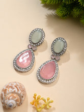 AD stone Tear drop earrings Sage green & Pink