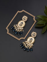 Contemporary kundan, MOP & Meenakari Drop Earring Blue
