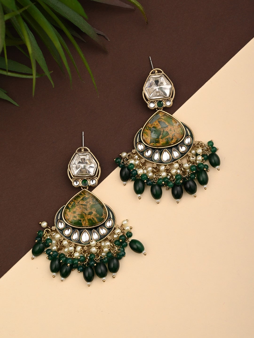 Gold plated two tone Drop Earring - Green