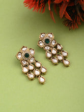 Gold plated Kundan flower drop Earrings - Grn