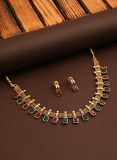 Red & green stone delicate necklace set