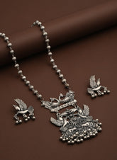 Silver Oxydised finish Bird necklace set