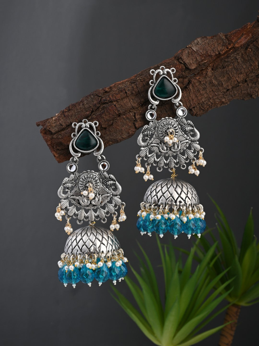 Silver oxydised lightweight long Jhumka Earring