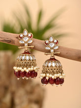 Gold plated Kundan & Meenakari Jhumka Earrings - Red