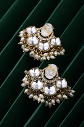 Gold-Plated White Kundan Half Chandbali Earrings