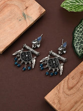 Silver plated bird drop earring - Blue