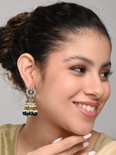 Gold plated kundan & Navy Meenakari Jhumka Earring