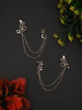 Oxidised Silver Peacock Ear cuff with Chains