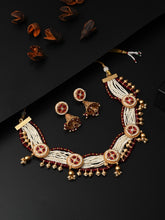 Gold plated, Brass Necklace & Earring Set - Red