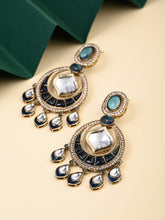 Kundan Chandbali Earrings with Teardrop Danglers- Navy