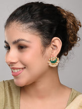 Gold-Plated Brass Half Moon Studs with Meenakari Green