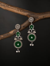 Hand-Painted circular Drop Earrings Green