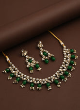 Kundan Necklace set with Green pearl drops
