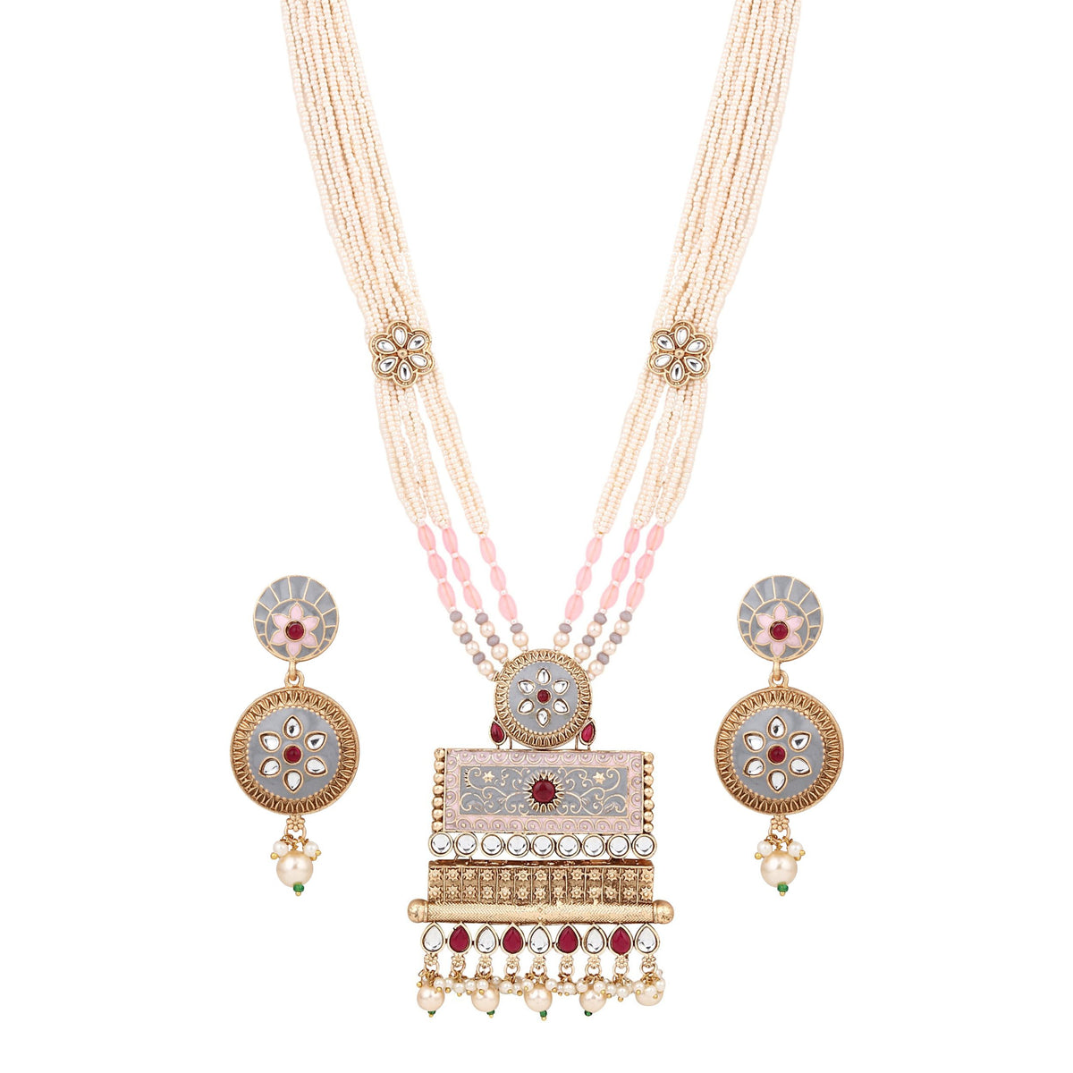 Meenakari & kundan Necklace & Earring set with beads string